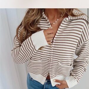 Elegant Striped Cardigan in Brown and White